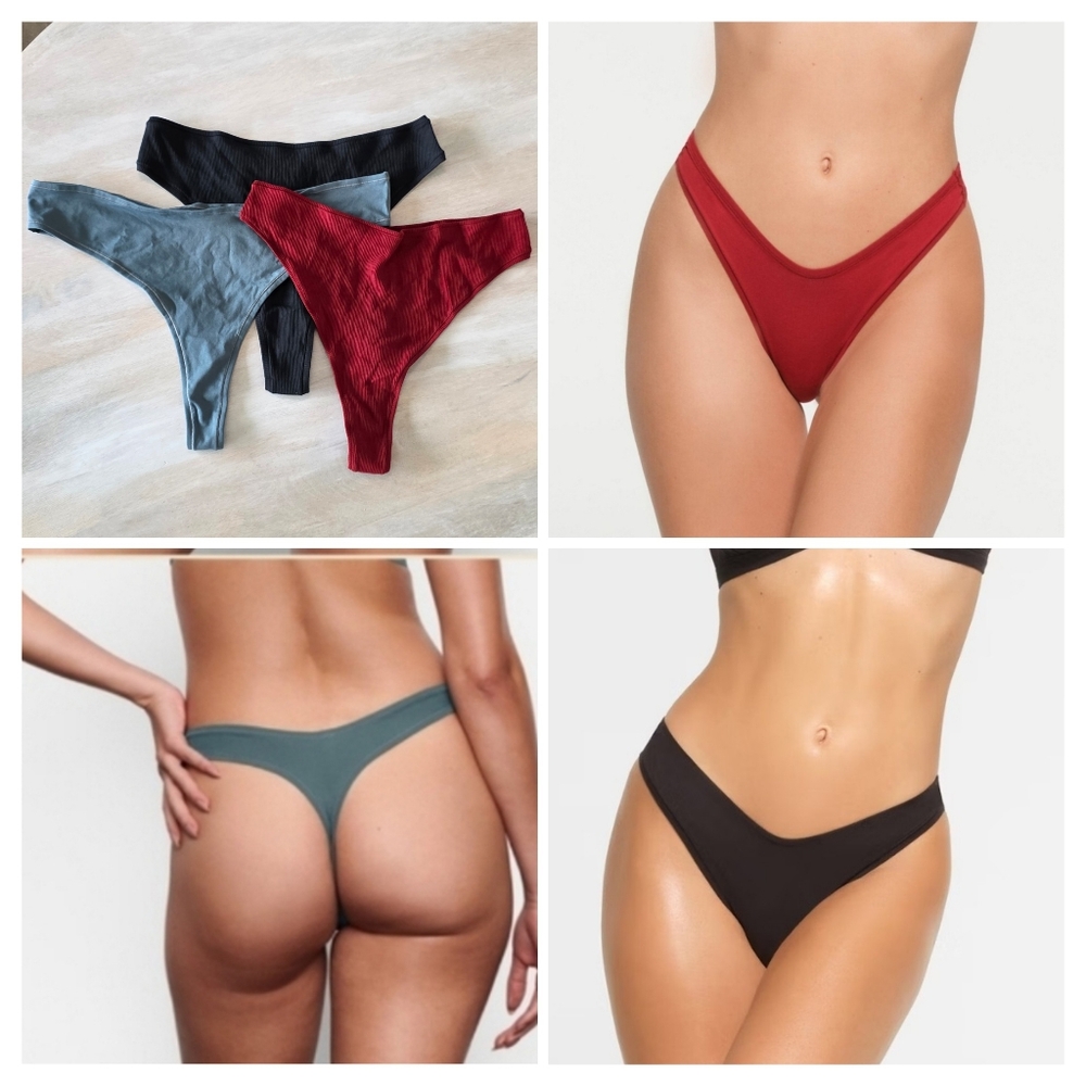 3pcs SKIMS COTTON RIB DIPPED THONG & Cotton Jersey Dipped Thong/NWT & NWOT/ 4X